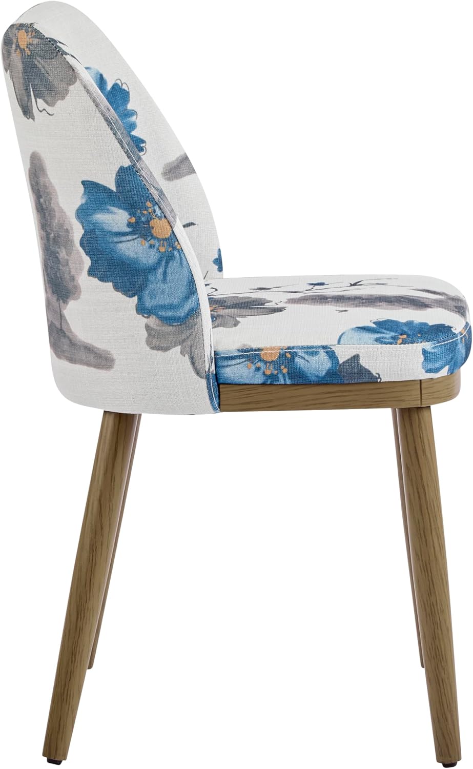 Christopher Knight Home Ringo Modern Fabric Upholstered Dining Chairs Set of 2, Wooden Dining Room Armless Chair, Curved Backrest Kitchen Side Chair, Brown+Blue+White