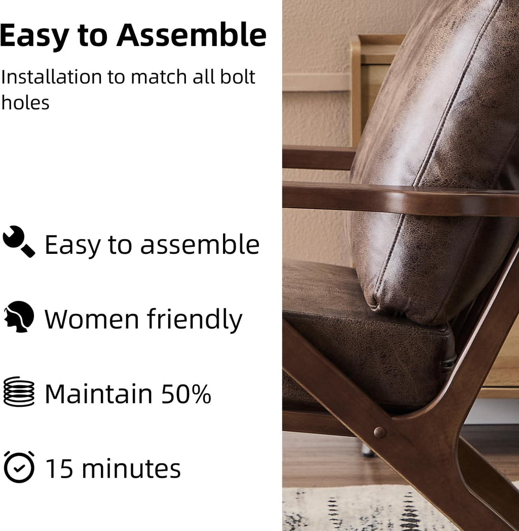 INZOY Mid-Century Modern Accent Chair Set of 2, Breathable PU Leather Living Room Chair and Soft Thick Padded Armchair for Living Room Bedroom Reception with Removable Upholstered Cushions, Dark Grey