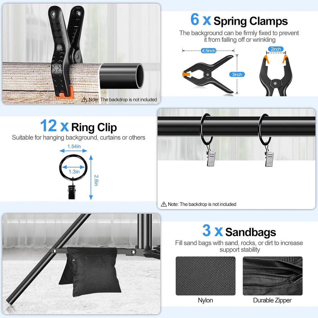 FUDESY 10x20ft Backdrop Stand Heavy Duty Adjustable Photography Background Support System with Angle Rotatable Connector, Spring Clamps, Sandbags, Ring Clips, Carry Bag for Photo Video Studio, Wedding
