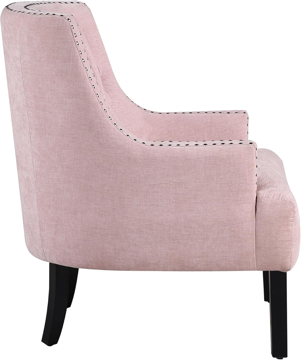 Lexicon Accent Chair Reading Chair Comfy Chair for Bedroom, Upholstered Armchair with Solid Wood Frame, Tufted Cushion Nail Head Trim, Single Sofa Chair for Living Room, Office, Pink Chenille
