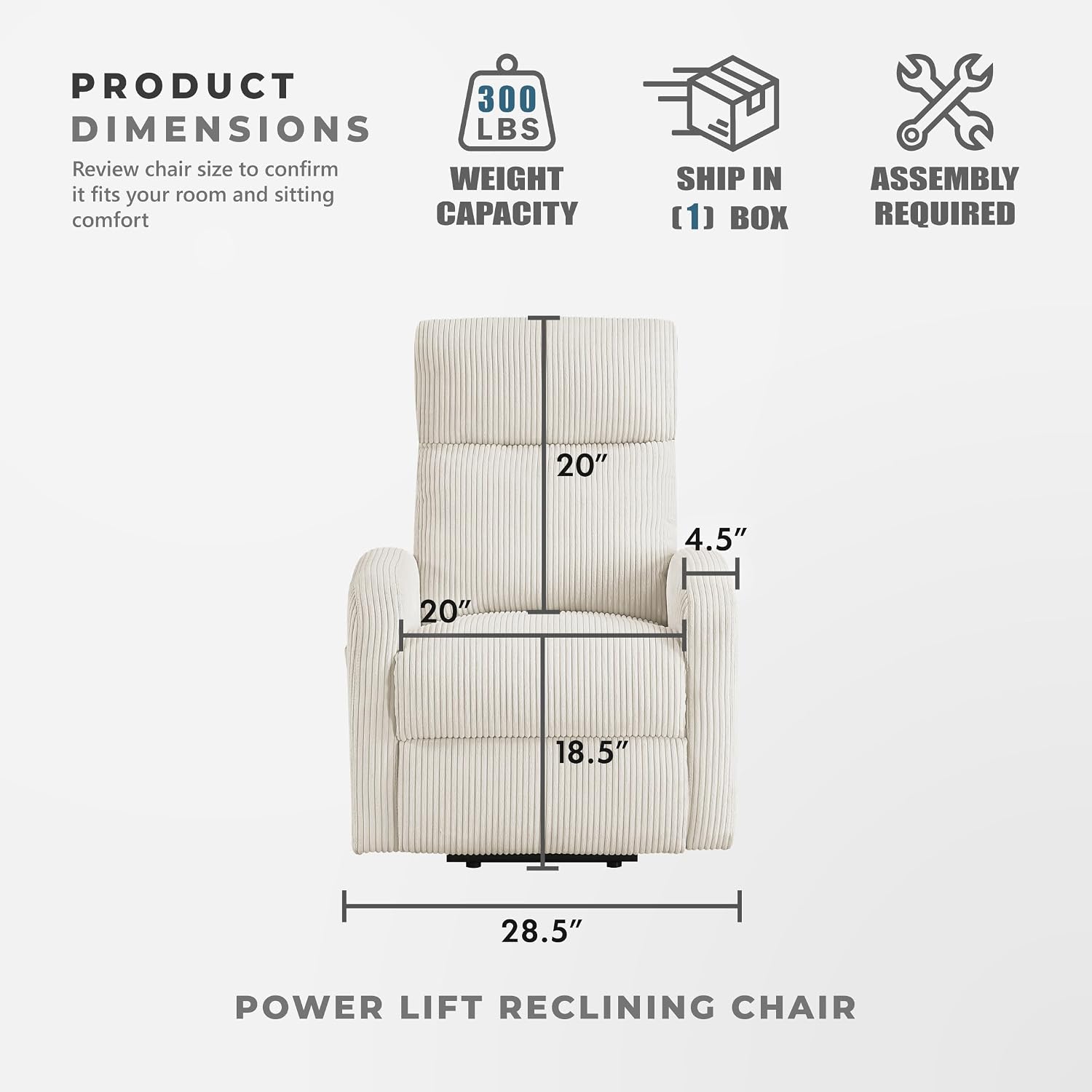 Lexicon Power Lift Recliner Chair for Elderly with Remote Control, Gentle Lift Motion, Side Pocket Armrest, Corduroy Upholstered Electric Recliner for Living Room/Bedroom, Easy Assembly, Beige