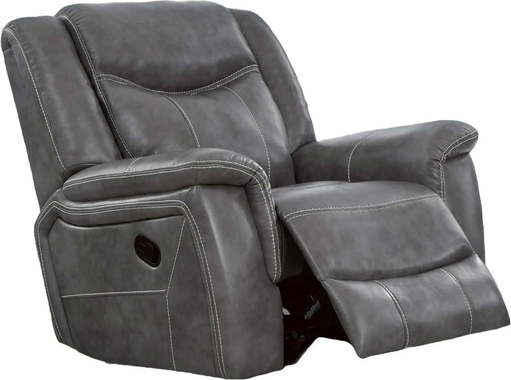 Coaster Home Furnishings - Conrad - Leatherette Upholstered Glider Recliner Chair with Overstuffed Arms, Pocket Coil Seating, and Ergonomic Lever - Living Room - 33-Inch - Gray - 650356