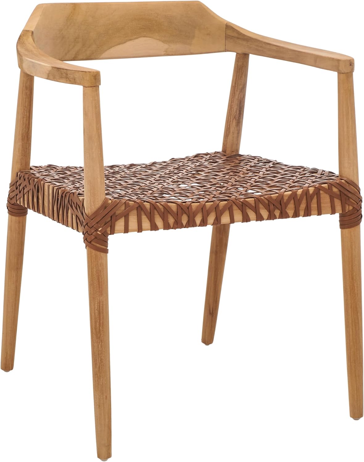 SAFAVIEH Home Collection Munro Natural Teak Wood/Light Honey Leather Woven Accent Chair (Fully Assembled)