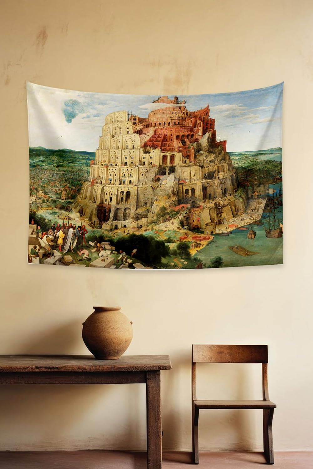 Tapestry Wall Hanging Pieter Bruegel Tower of Babel 65x40cm Cotton Rectangular Famous Painting Art Home Decor Dorm Room - Multicolor, 26x16 inch