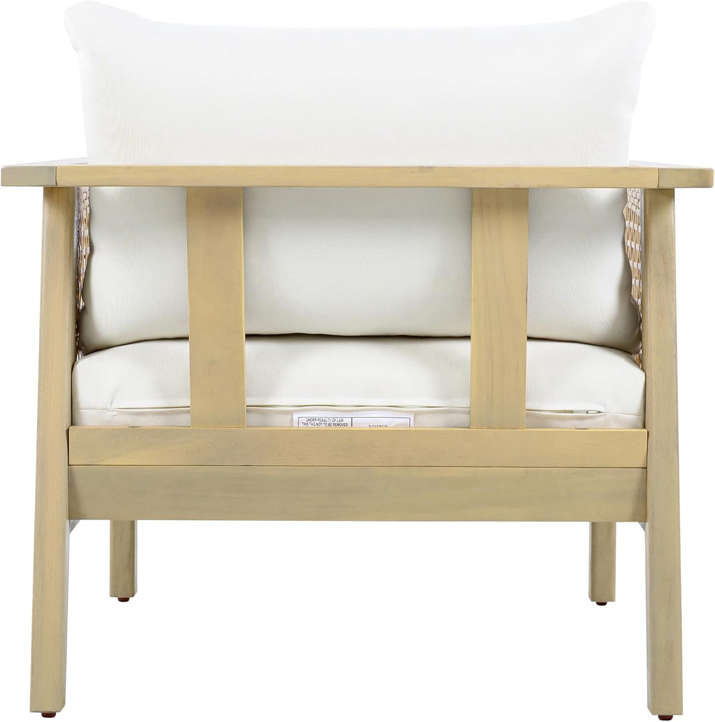 Christopher Knight Home Teras Acacia Wood Lounge Chair Outdoor Set of 2 with Removable Cushion, Solid Wood Patio Accent Chair with PE Wicker Accents, Patio Furniture Set Sofa Chair, Light Teak+Cream