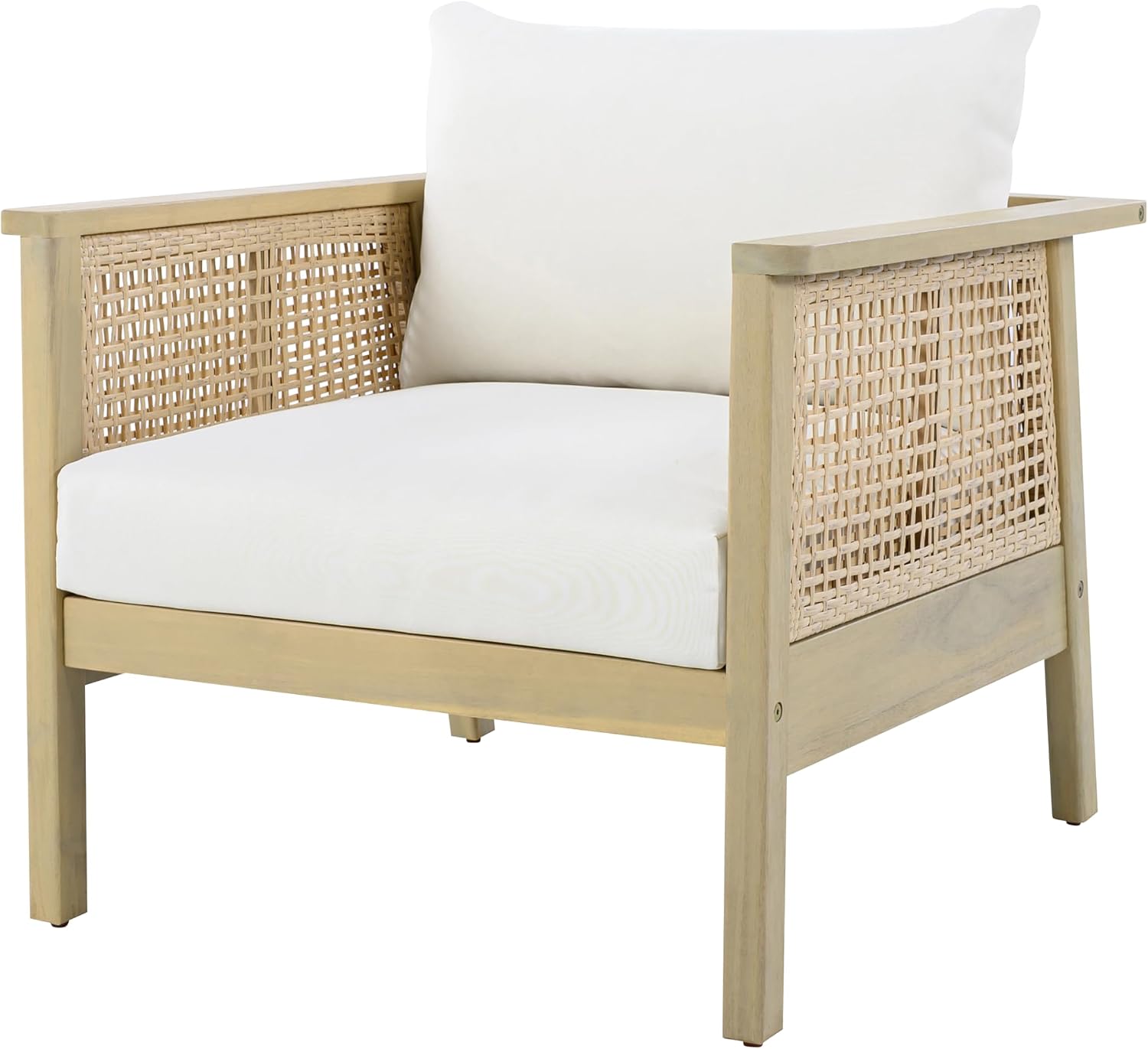 Christopher Knight Home Teras Acacia Wood Lounge Chair Outdoor Set of 2 with Removable Cushion, Solid Wood Patio Accent Chair with PE Wicker Accents, Patio Furniture Set Sofa Chair, Light Teak+Cream