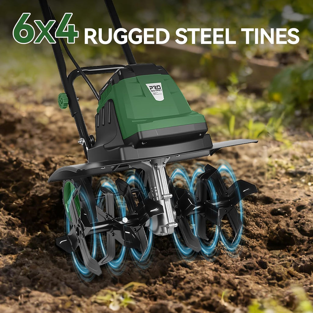 Prostormer Electric Garden Tiller Cultivator, 15-Amp 18-Inch Corded Tilling Machine for Lawn, Yard, and Gardening Care, Portable Garden Rototiller with Adjustable Wheels