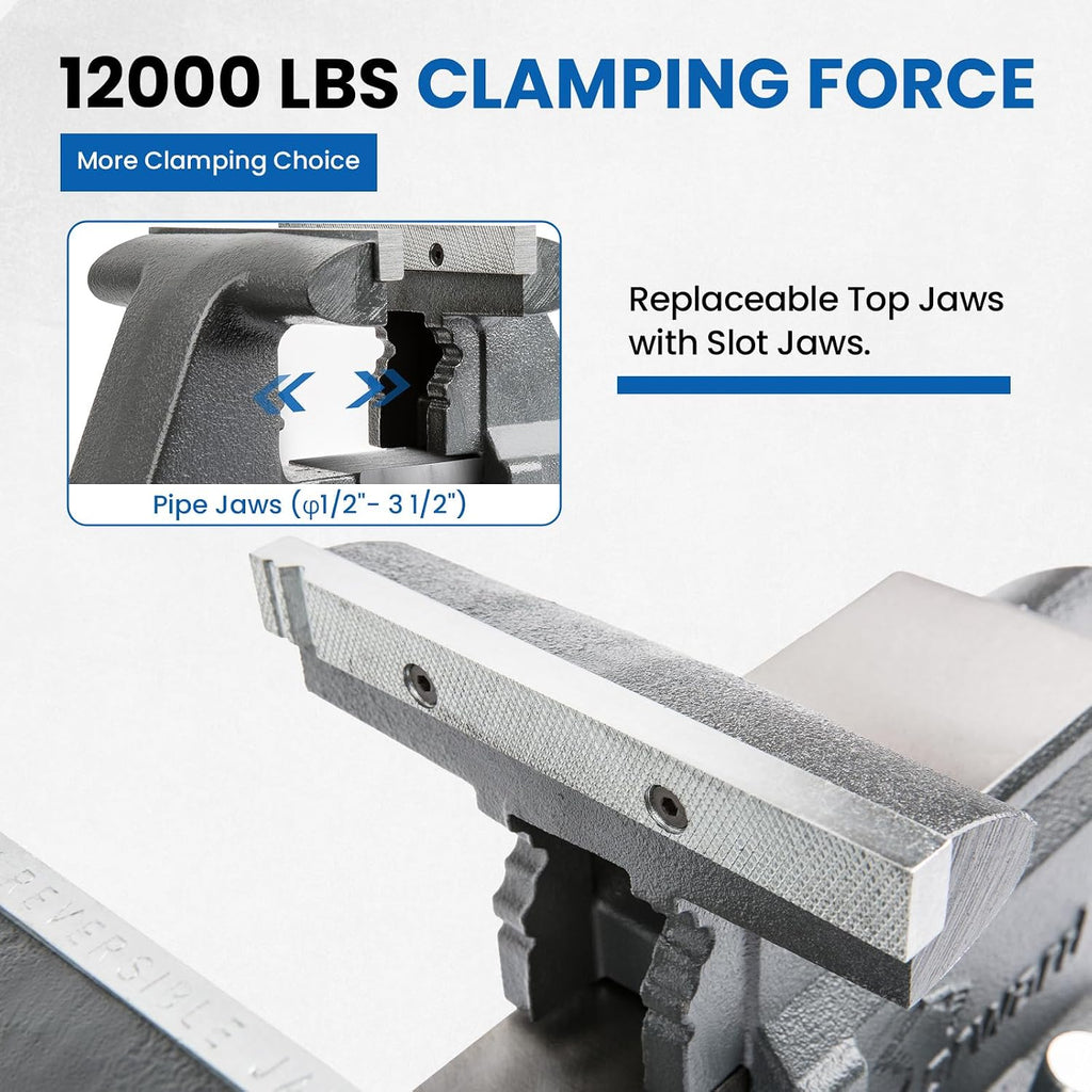 Forward CR80A 8 Inch Bench Vise Heavy Duty Vice with Anvil and 190 Degrees Swivel Base (8')