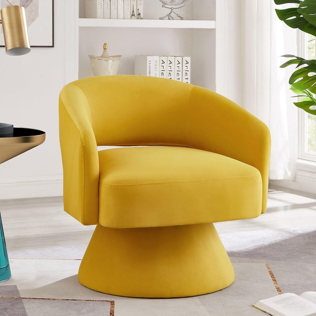 GDFStudio Swivel Barrel Chair Accent Arm Chair for Living Room Upholstered Velvet Round Reading Armchair Modern 360 Degree Comfy Swivel Chair with Open Backrest for Bedroom Office, Yellow