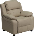 Flash Furniture Charlie Vinyl Kids Recliner with Flip-Up Storage Arms and Safety Recline, Contemporary Reclining Chair for Kids, Supports up to 90 lbs., Beige