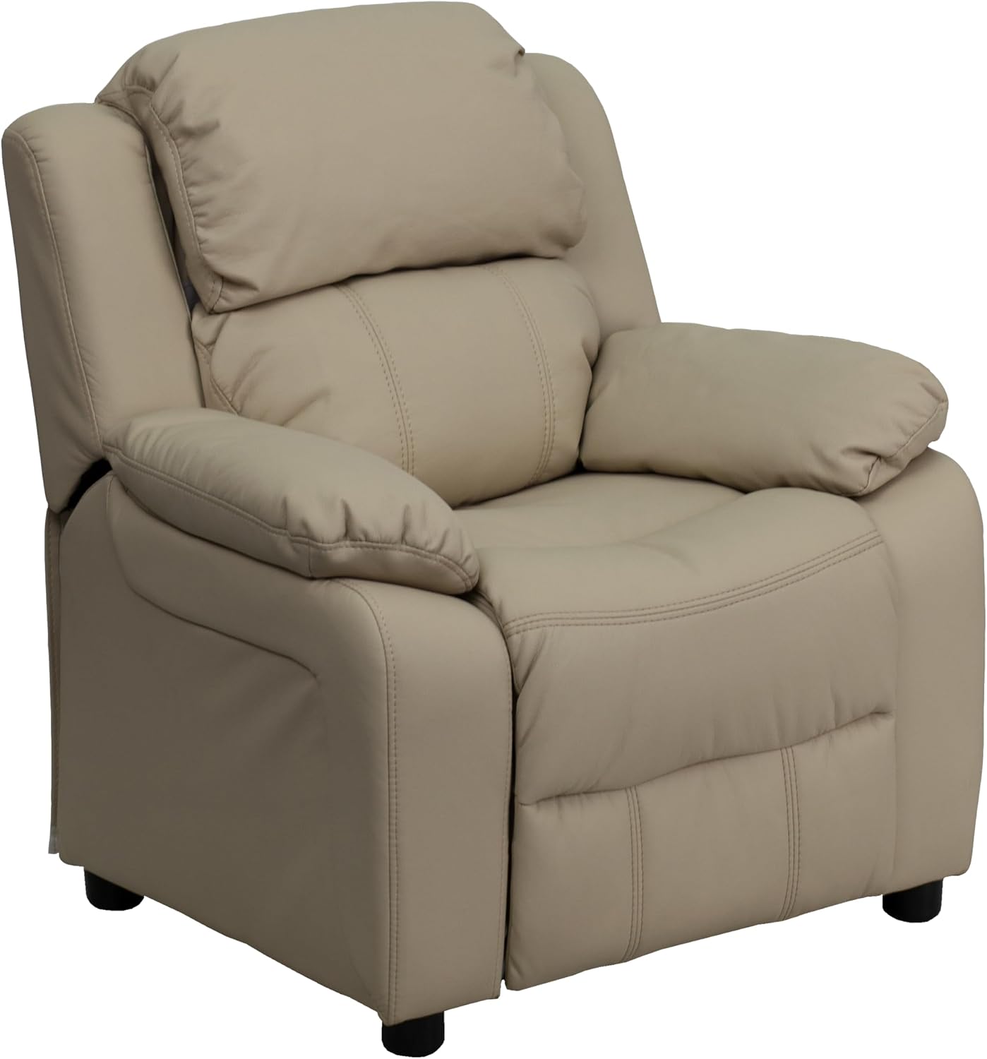 Flash Furniture Charlie Vinyl Kids Recliner with Flip-Up Storage Arms and Safety Recline, Contemporary Reclining Chair for Kids, Supports up to 90 lbs., Beige
