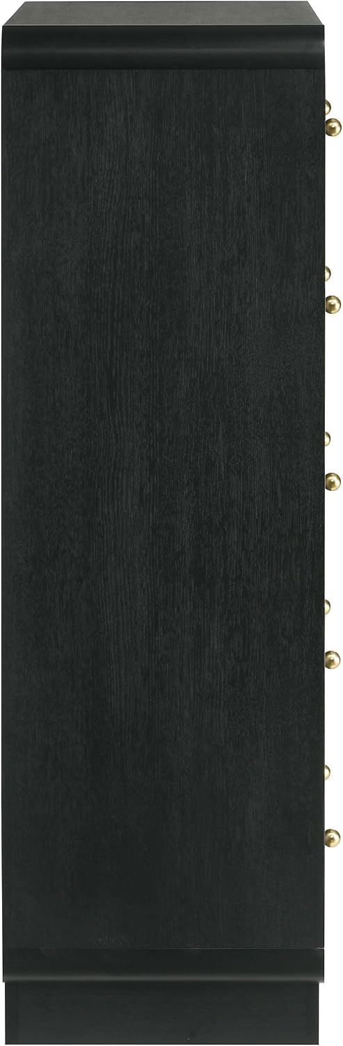 Coaster Home Furnishings - Cavelle - Wood - 5-Drawer Chest with Brass Ball Knobs, Flat Panel Fronts and Metal Glides - Mid-Century Modern - Bedroom - Black - 223665