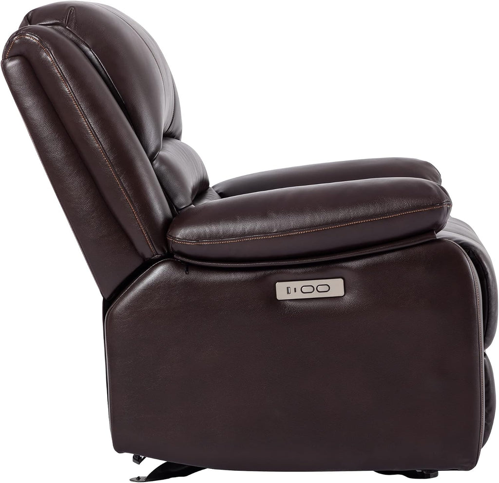 Watson & Whitely Power Recliner Chair for Adults, Faux Leather Electric Reclining Chair for Living Room, Upholstered Recliner with USB Port, Dark Brown