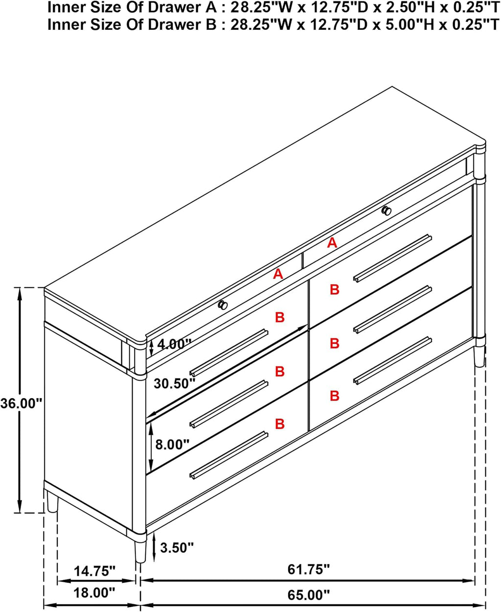 Coaster Home Furnishings - Gracemont - Wood - 8-Drawer Dresser with Felt-Lined Drawers, Brushed Nickel Pulls and Contemporary Style - Bedroom - White - 225073