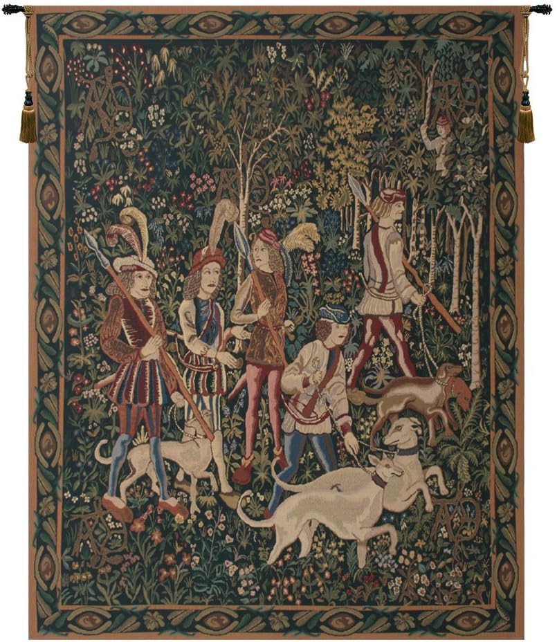 C Charlotte Home Furnishings Inc Unicorn Hunt with Border Belgian Tapestry Wall Hanging | Viscose Cotton and Polyester Blend Wall Art | 42 in. x 33 in | Home Decor Accents