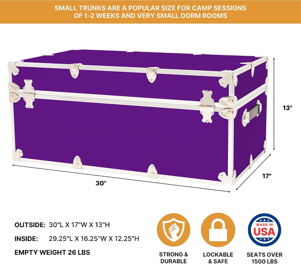 Rhino Trunk & Case Classic Camp & College Trunk with Wheels. 30'x17'x13', 1500+ lbs Capacity - Many Colors, Soft-Close Lid. Strong, USA Made Summer Camp Footlocker and Secure Dorm Storage Chest