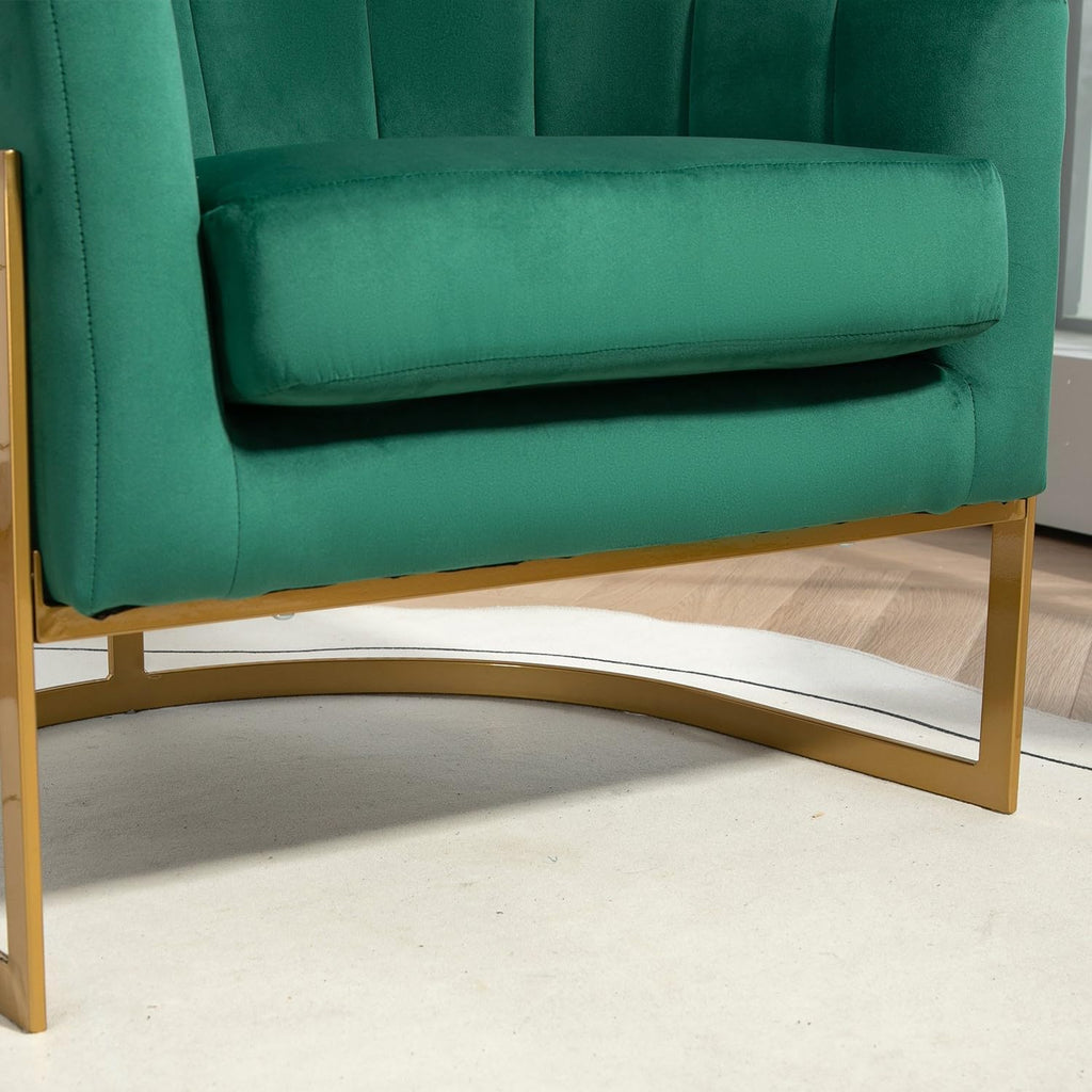 Container Furniture Direct Velvet Modern Accent Armchair - Luxury Gold Frame | Versatile Seating for Living Room, Bedroom, Office, Green