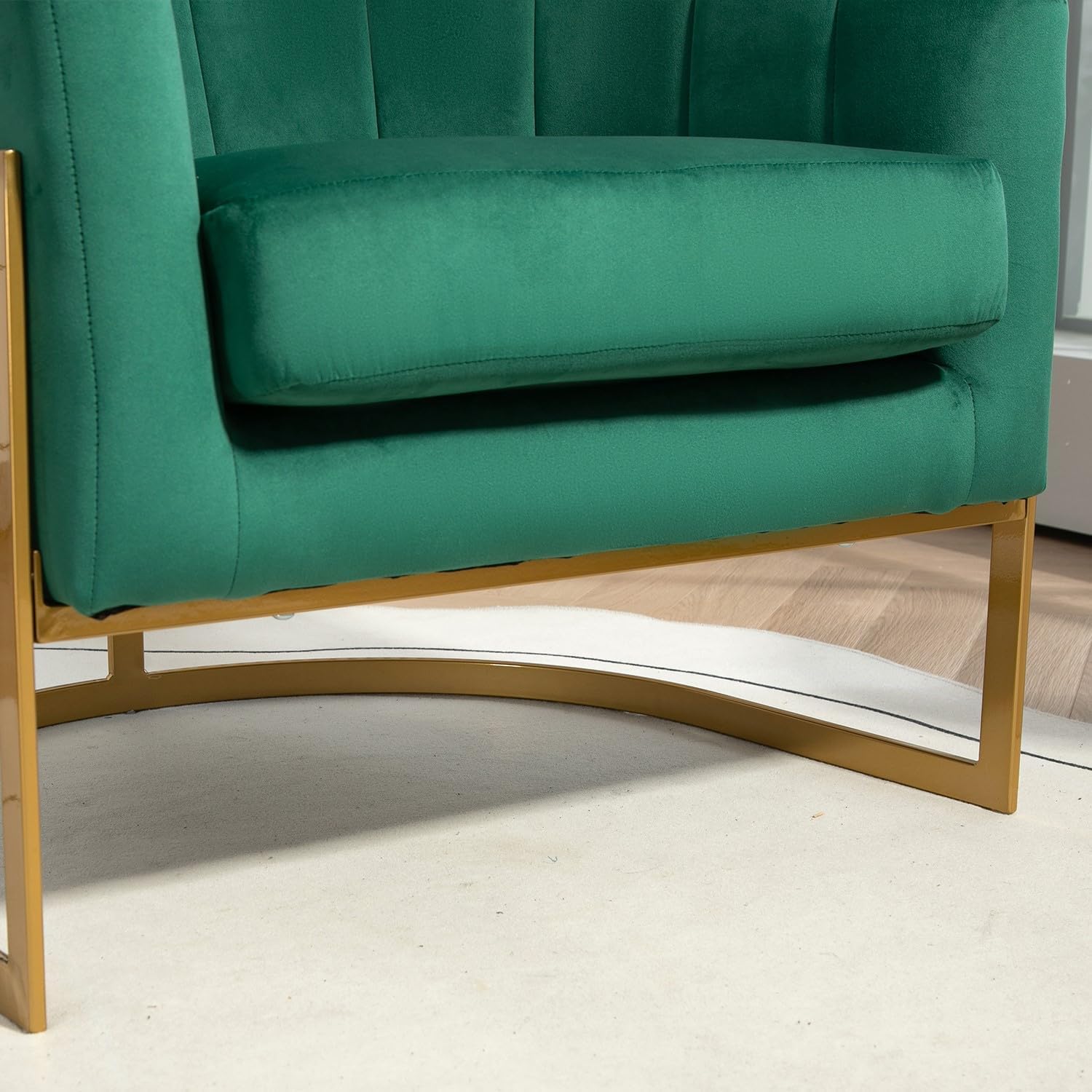 Container Furniture Direct Velvet Modern Accent Armchair - Luxury Gold Frame | Versatile Seating for Living Room, Bedroom, Office, Green
