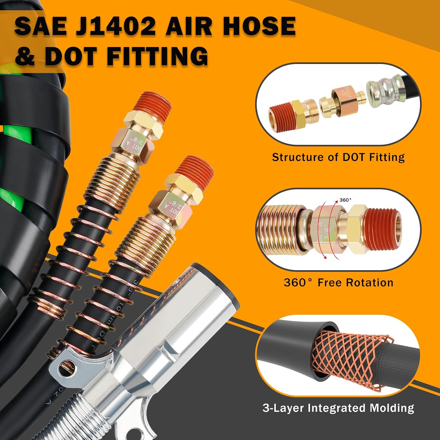 13.5 FT Semi Truck Air Lines Kit with 2 Pcs Tender Spring Kit and Glad Hands with Gladhand Holder & Handles 3IN1 Trailer Cord and Air Hoses Kit for Truck Trailer Tractor