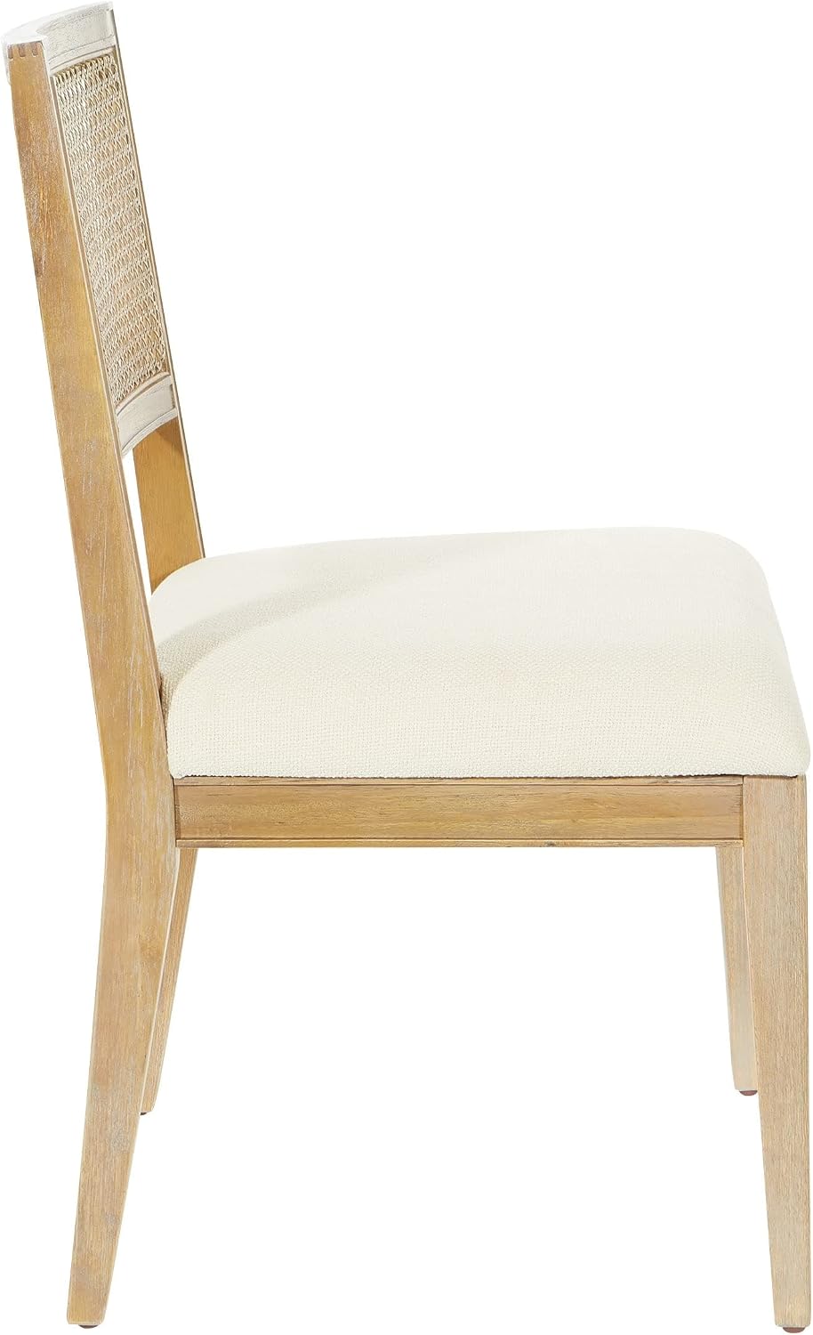 OSP Home Furnishings Alania Wood Dining Accent Chairs with Cane Back and Padded Seat, 2-Pack, Linen Fabric with Coastal Wash Frame