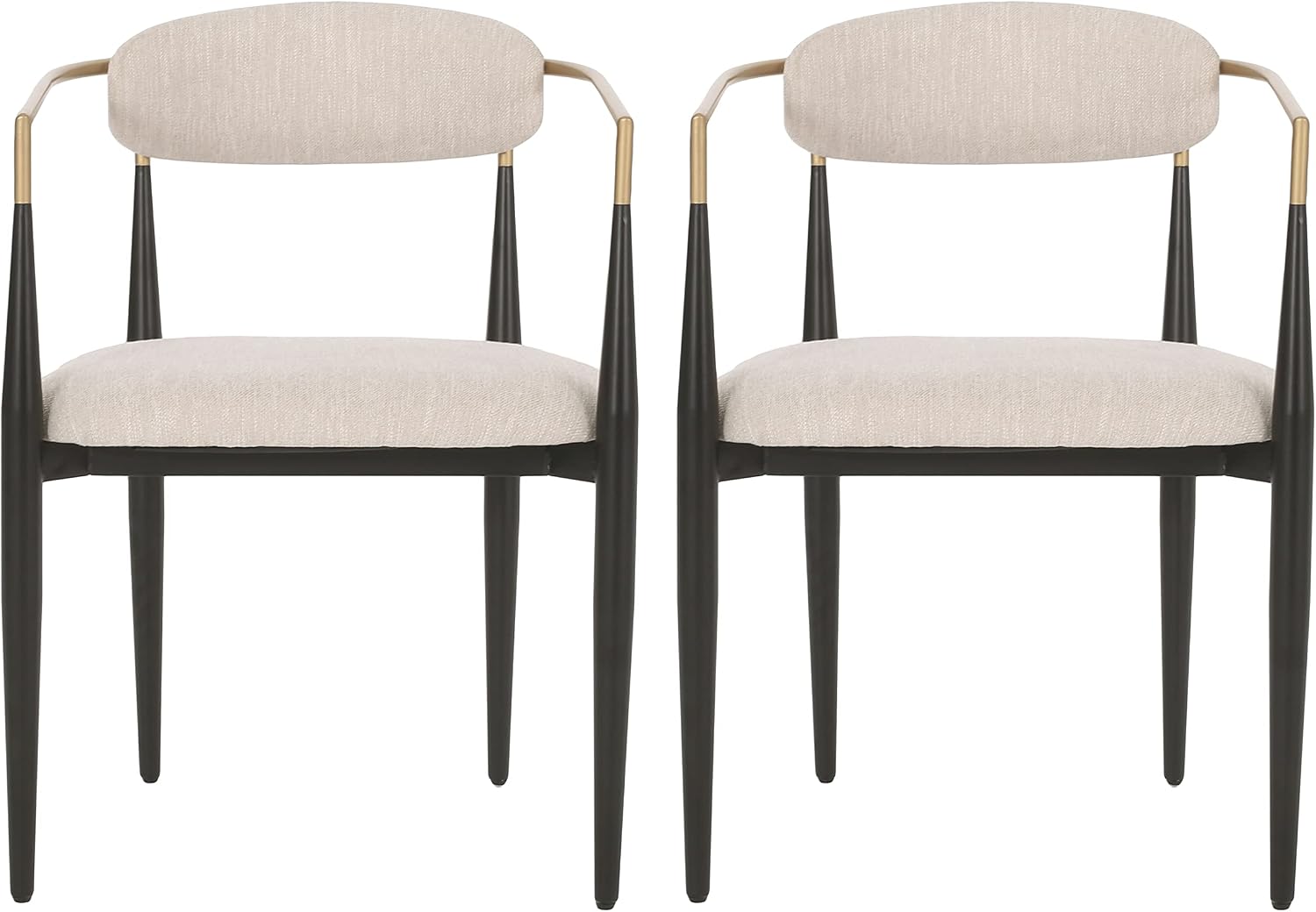 Christopher Knight Home Gertru Dining Chairs Set of 2, Stylish Upholstered Dining Room Chairs, Fabric Kitchen Chair with Gold Black Accent Iron Frame, Elegant Toothpick Design, Beige