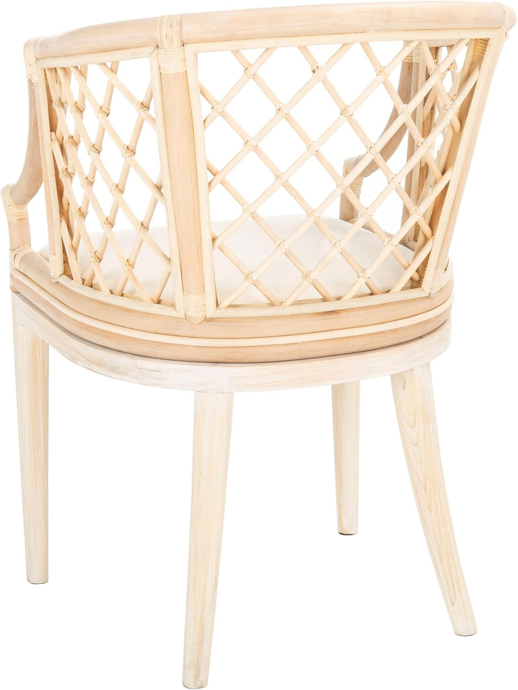 SAFAVIEH Home Collection – Carlotta Natural Rattan Arm Chair with White Cotton Cushion, Coastal Bistro Accent Chair for Dining, Living Room, Bedroom or Office (SEA4013B)
