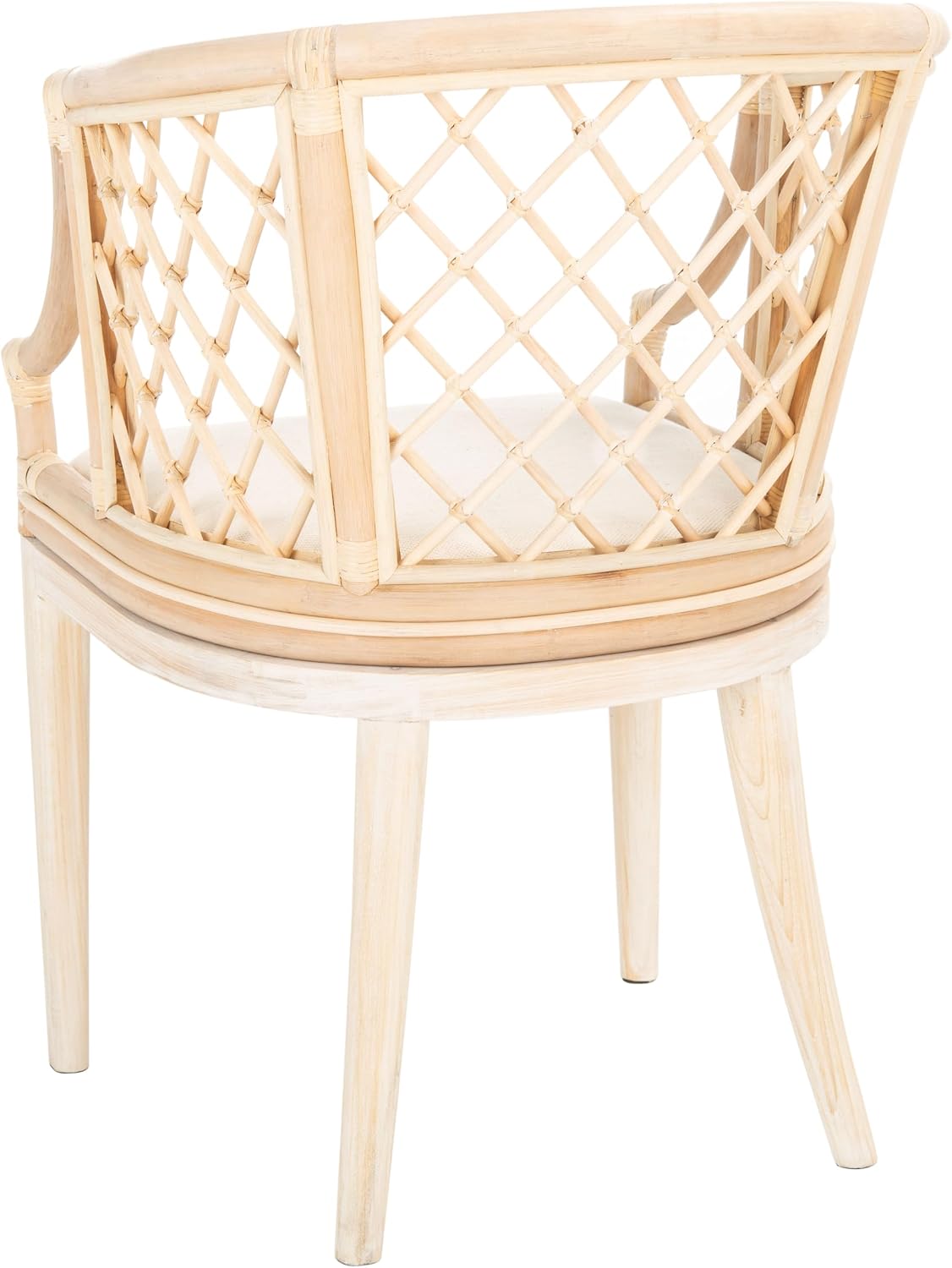 SAFAVIEH Home Collection – Carlotta Natural Rattan Arm Chair with White Cotton Cushion, Coastal Bistro Accent Chair for Dining, Living Room, Bedroom or Office (SEA4013B)