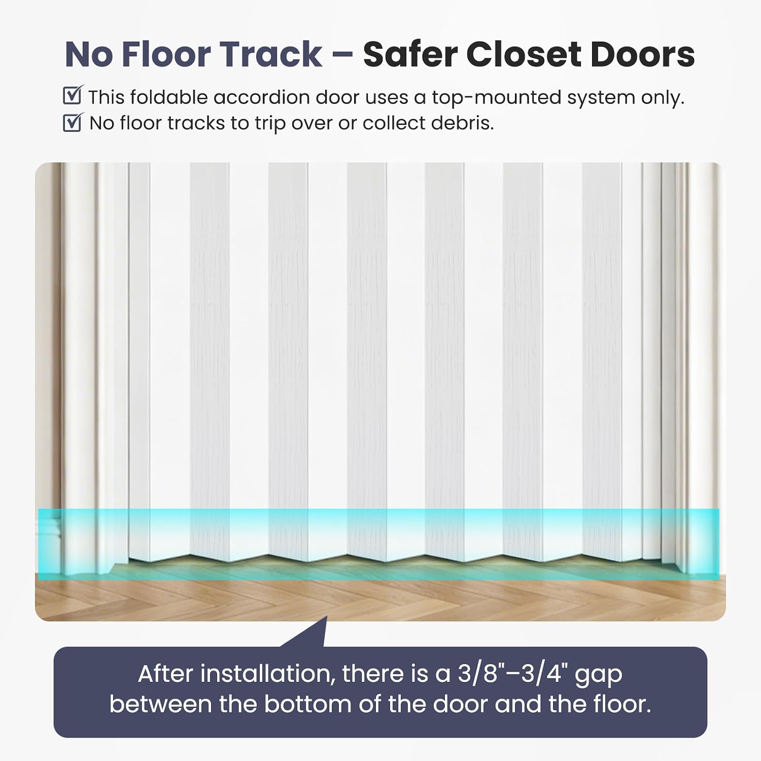 DIYHD 48X80in Accordion Door, White Double Layer PVC Folding Interior Door with Sliding Track Kit, Space-Saving Closet Door, No Floor Track, Dual-Sided Handle & Latch, Easy Install