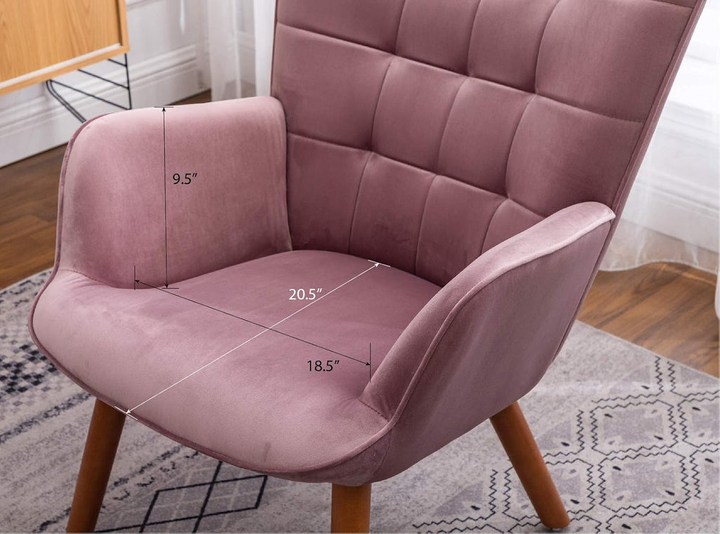 Roundhill Furniture Leiria Contemporary Silky Velvet Tufted Accent Chair with Ottoman, Mauve