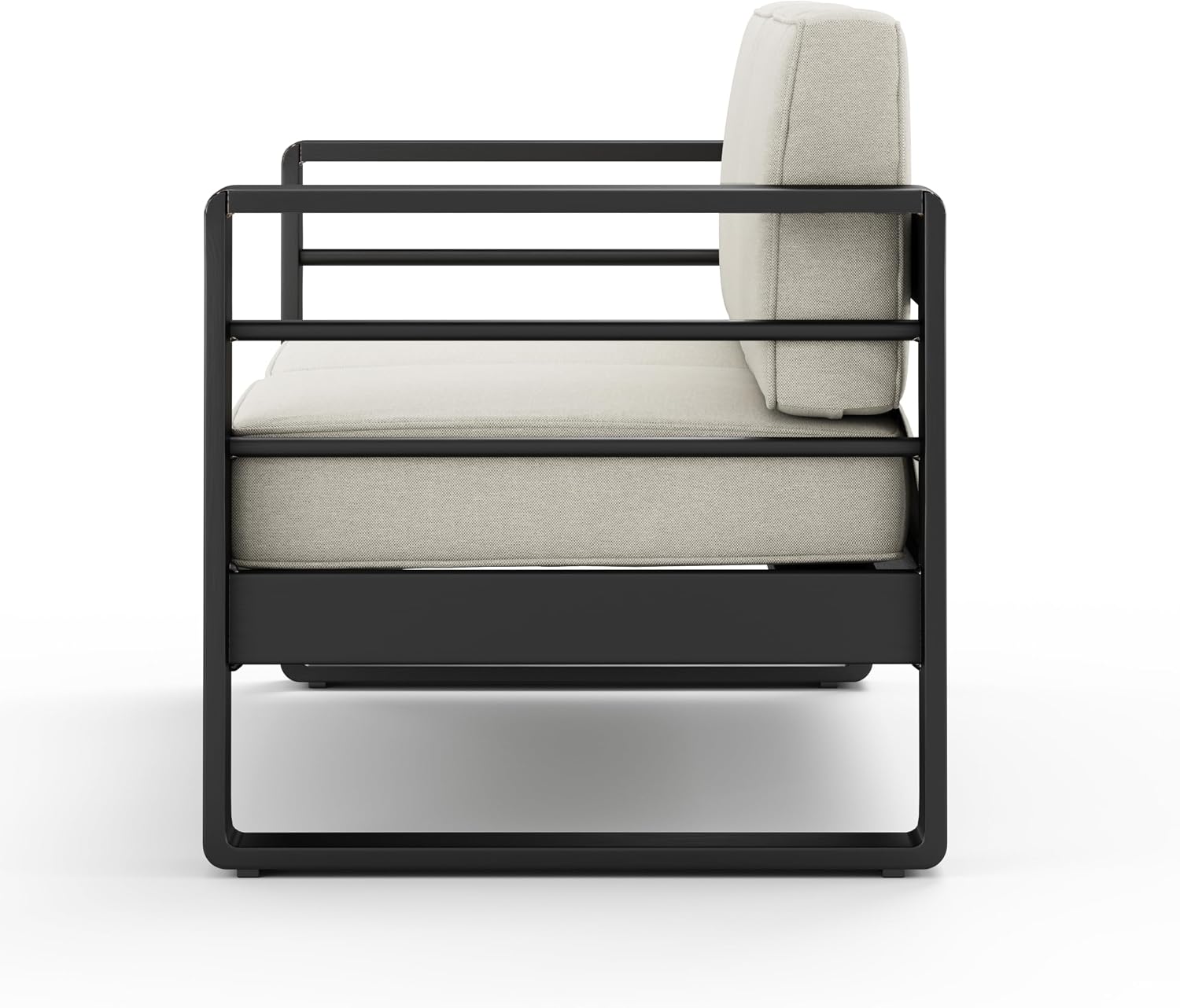 Christopher Knight Home Dessa Patio Loveseat, Aluminum Couch, 2 Seater Sofa, Stable Aluminum Frame Armchair, Spacious Seating, Outdoor Loveseat with Cushions for Backyard Garden Balcony, Black+Beige