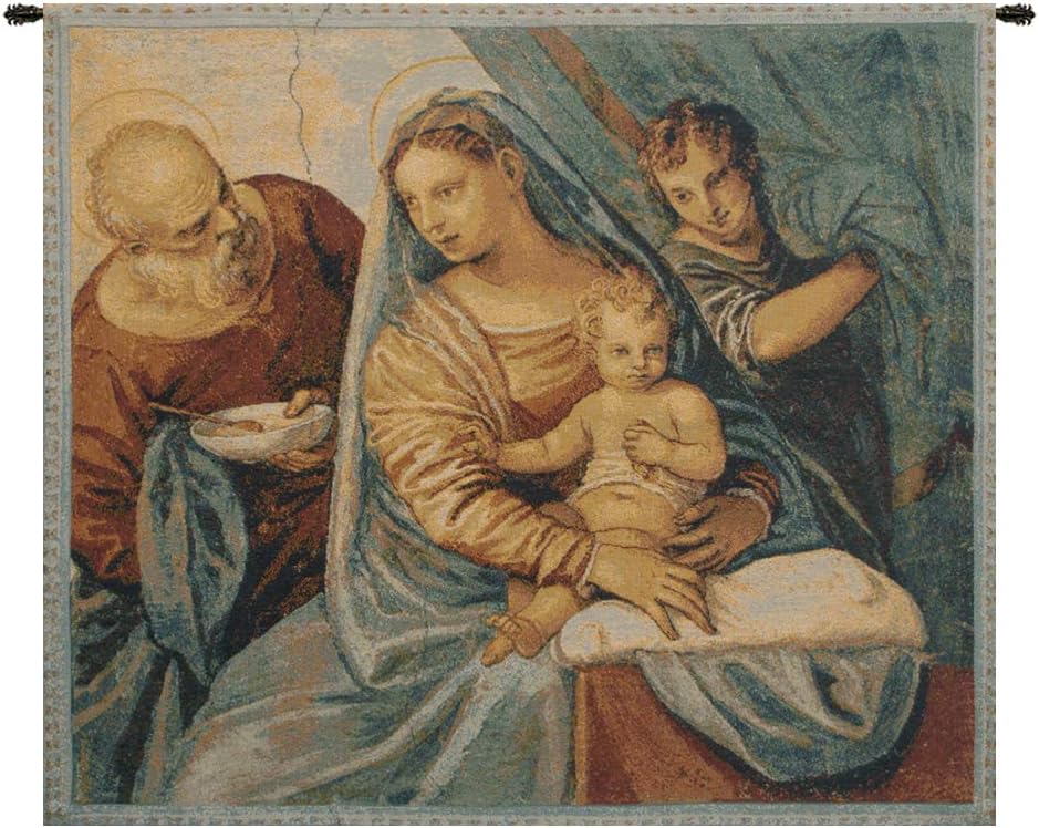 Charlotte Home Furnishings Inc. Madonna Della Pappa Italian Tapestry Wall Hanging 22 X 25 Inch Viscose Cotton And Polyester Blend Wall Art Perfect for Home Decor And Wall Decor By Paolo Veronese