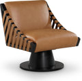 Meridian Furniture 33002Cognac Millwin Collection Art Deco Swivel Accent Chair with Rich Cognac Vegan Leather, Black Finish, Solid Wood Frame and Base, 28' W x 30' D x 32.5' H, Cognac