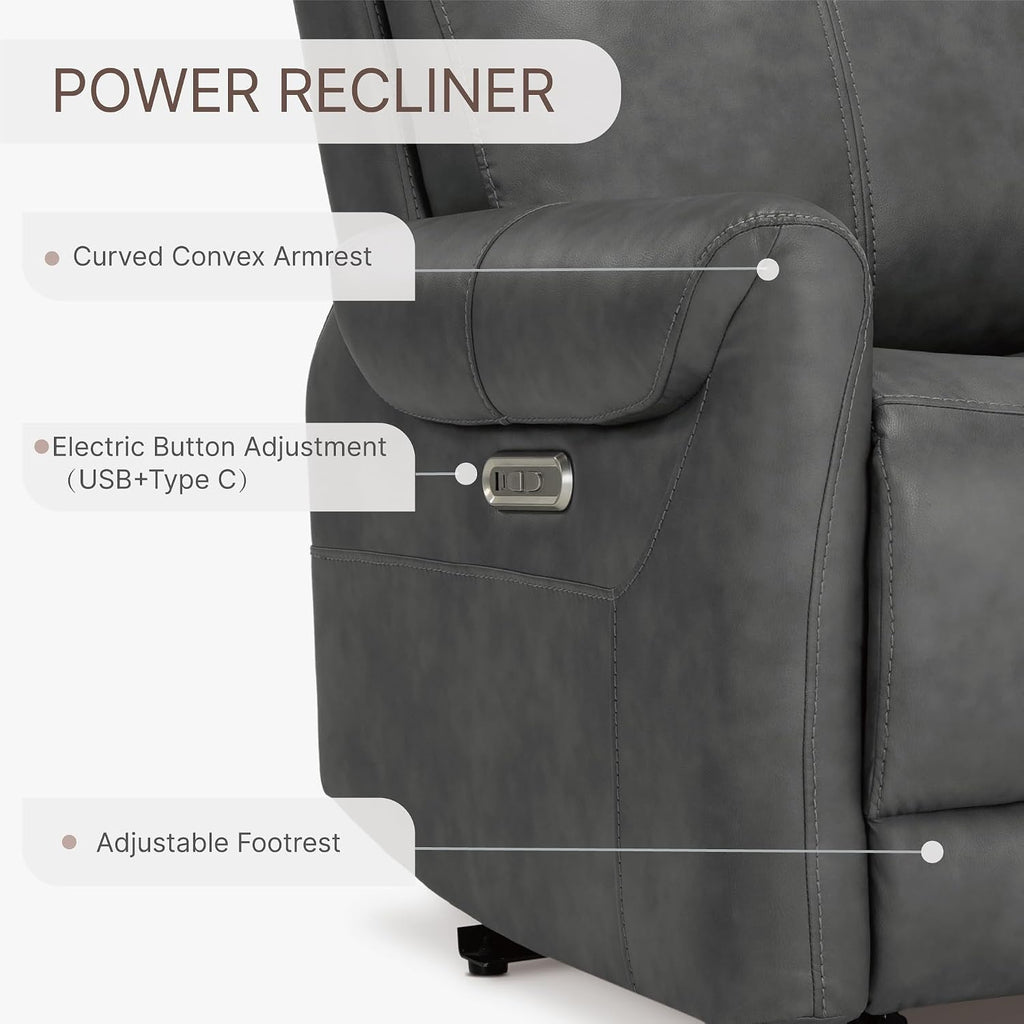 KISLOT Wall Hugger Recliner Chair for Adults, Faux Leather RV Recliner with USB Charging Ports Electric Power Reclining Sofa for Living Room Home Theater Seating Bedroom