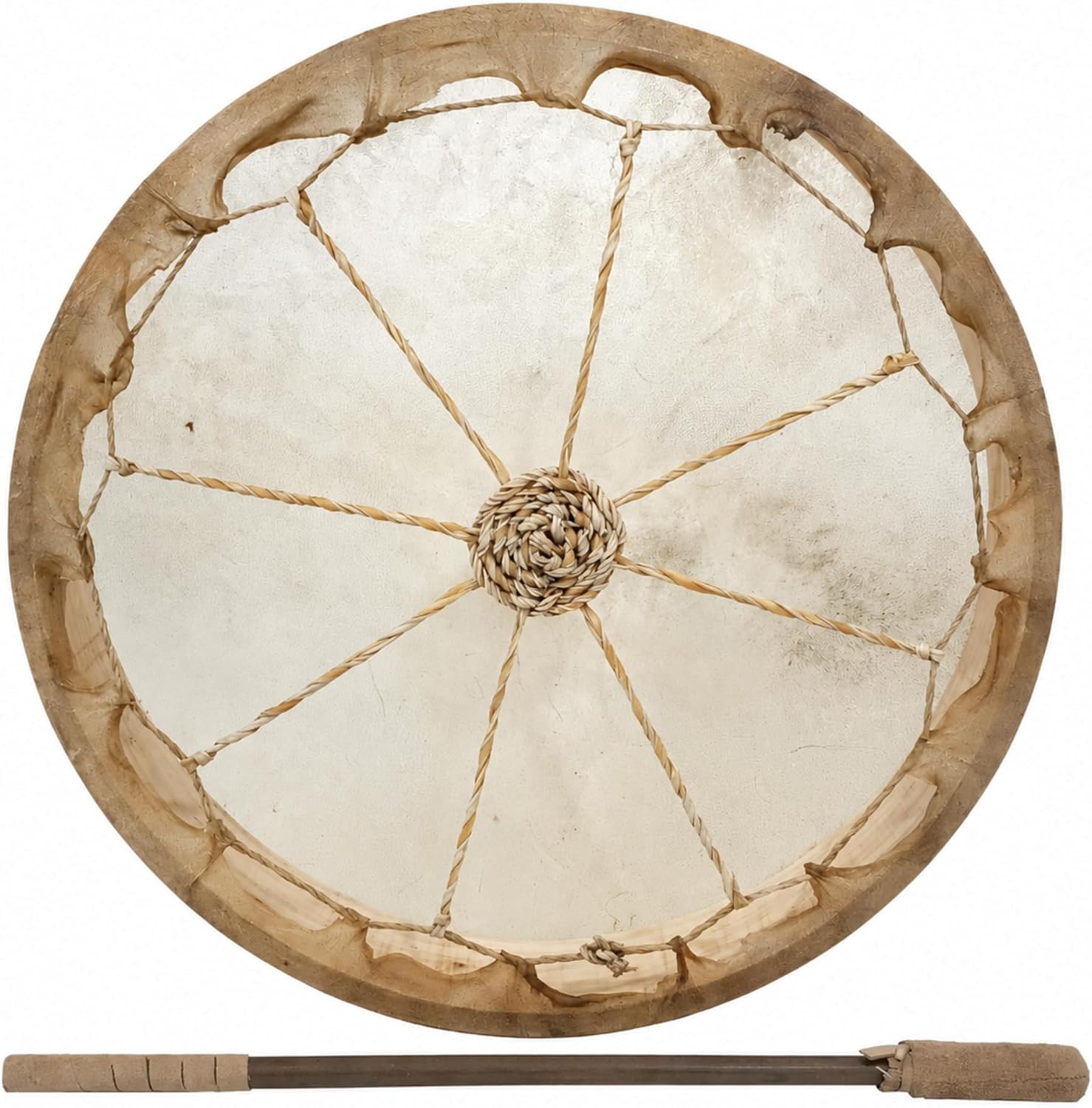 GMP Traditional Frame Drum/Bodhran with Handle, 15' Diameter | Natural Goatskin Head, Comes with Wood and Leather Mallet