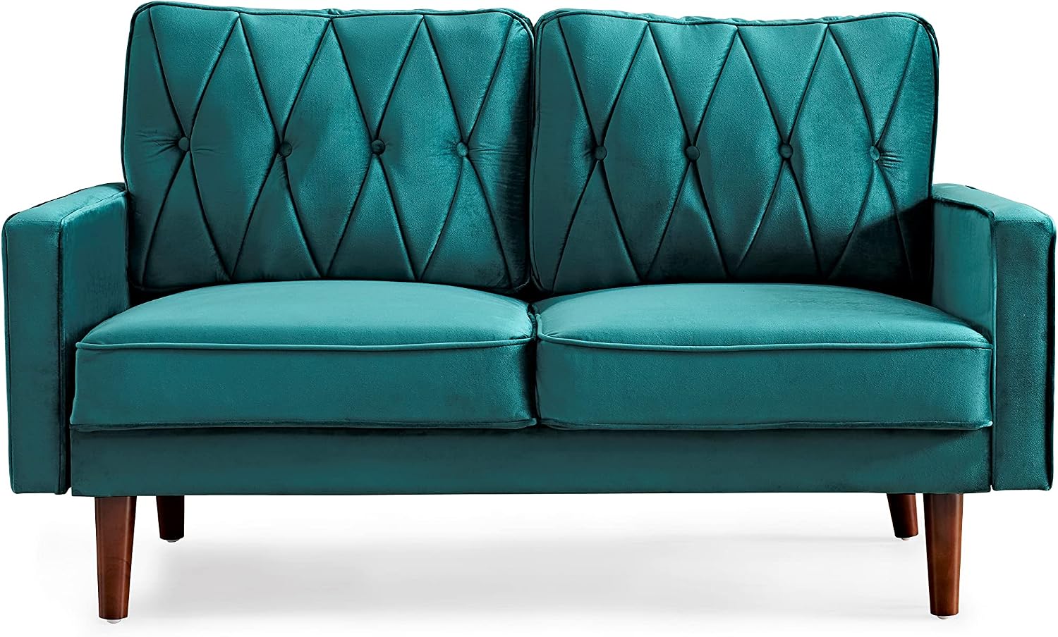 Container Furniture Modern Style Tufted Velvet Couches for Living Room with Soft Fabric Upholstery and Solid Wood Frame, 2 Piece Sofa and Loveseat Set, Green