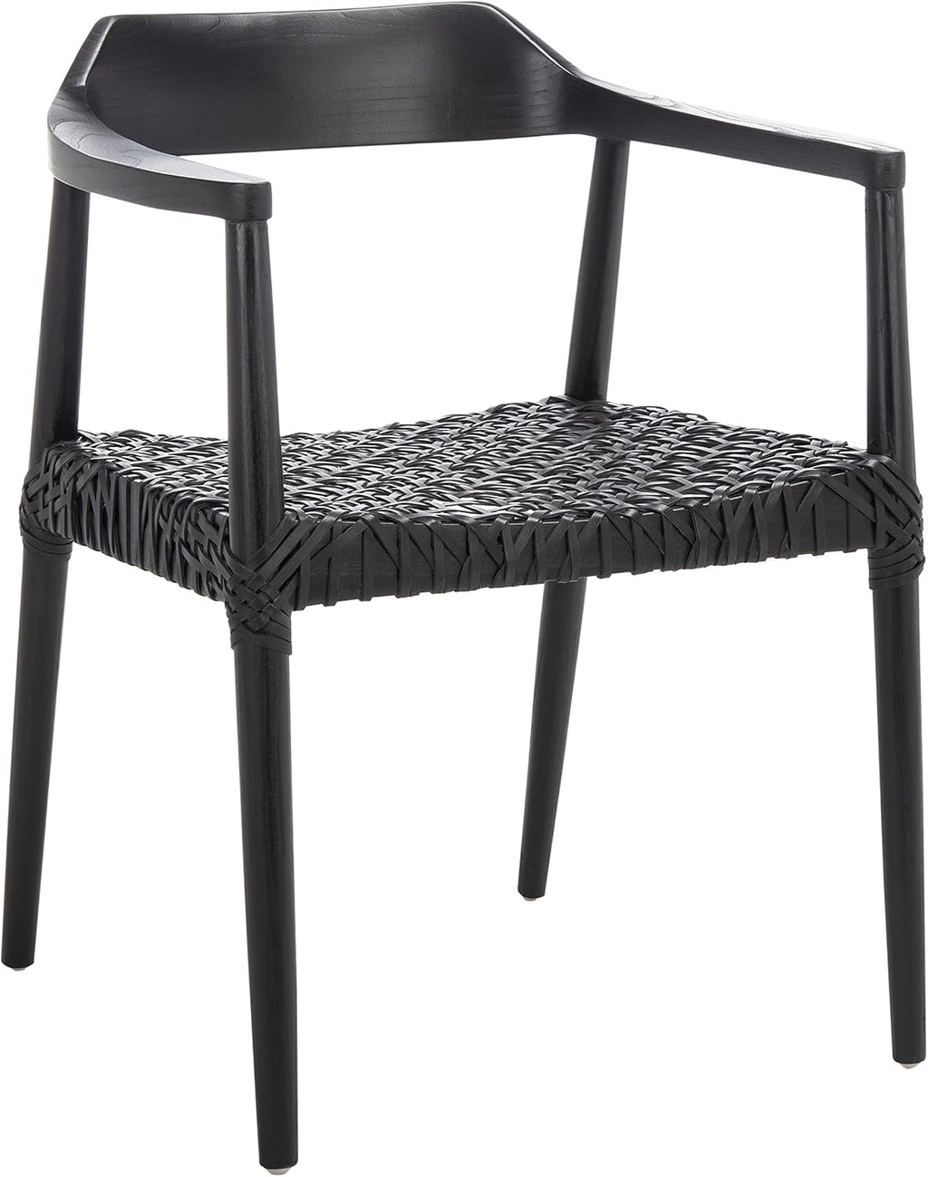 SAFAVIEH Home Collection Munro Black Sungkai Wood/Black Leather Woven Accent Chair (Fully Assembled)