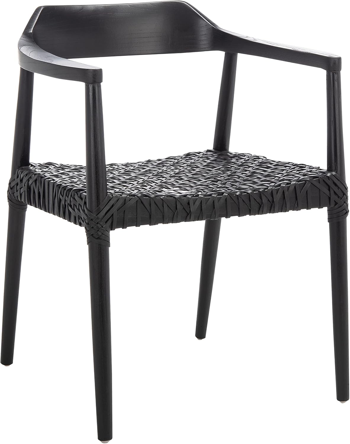 SAFAVIEH Home Collection Munro Black Sungkai Wood/Black Leather Woven Accent Chair (Fully Assembled)