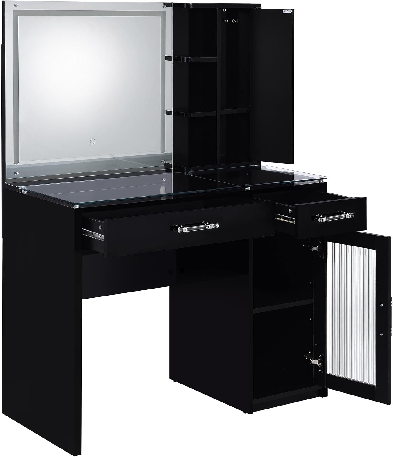 Coaster Home Furnishings Flora 2-Drawer Vanity Set with Led Mirror Black High Gloss