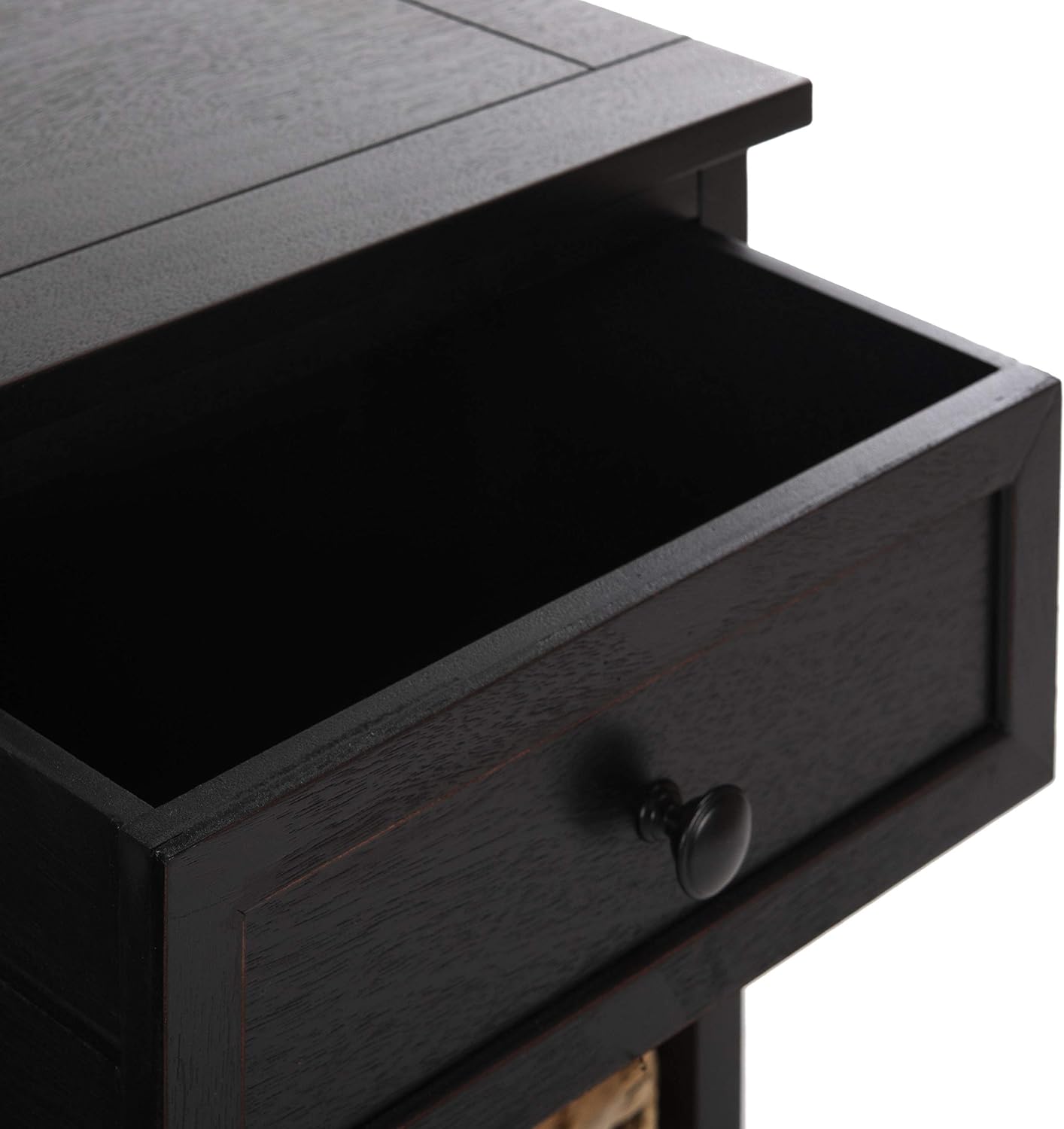 SAFAVIEH Furniture - Herman 2-Drawer Storage Unit - Distressed Black - Solid Wood - Classic Storage Design - Ideal for Living Room, Entryway, 29'W x 13'D x 27.5'H - Fully Assembled (AMH5702B)