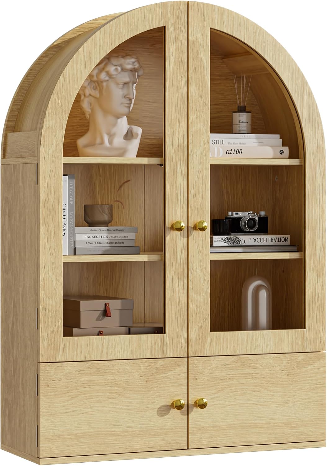 BREEZEHEAT Arched Medicine Cabinet Wall Mounted, Arched Bathroom Wall Cabinet with Glass Doors, Adjustable Shelf, Wall Over Toilet Cabinet for Bathroom, Kitchen, Laundry Room, Natural Oak