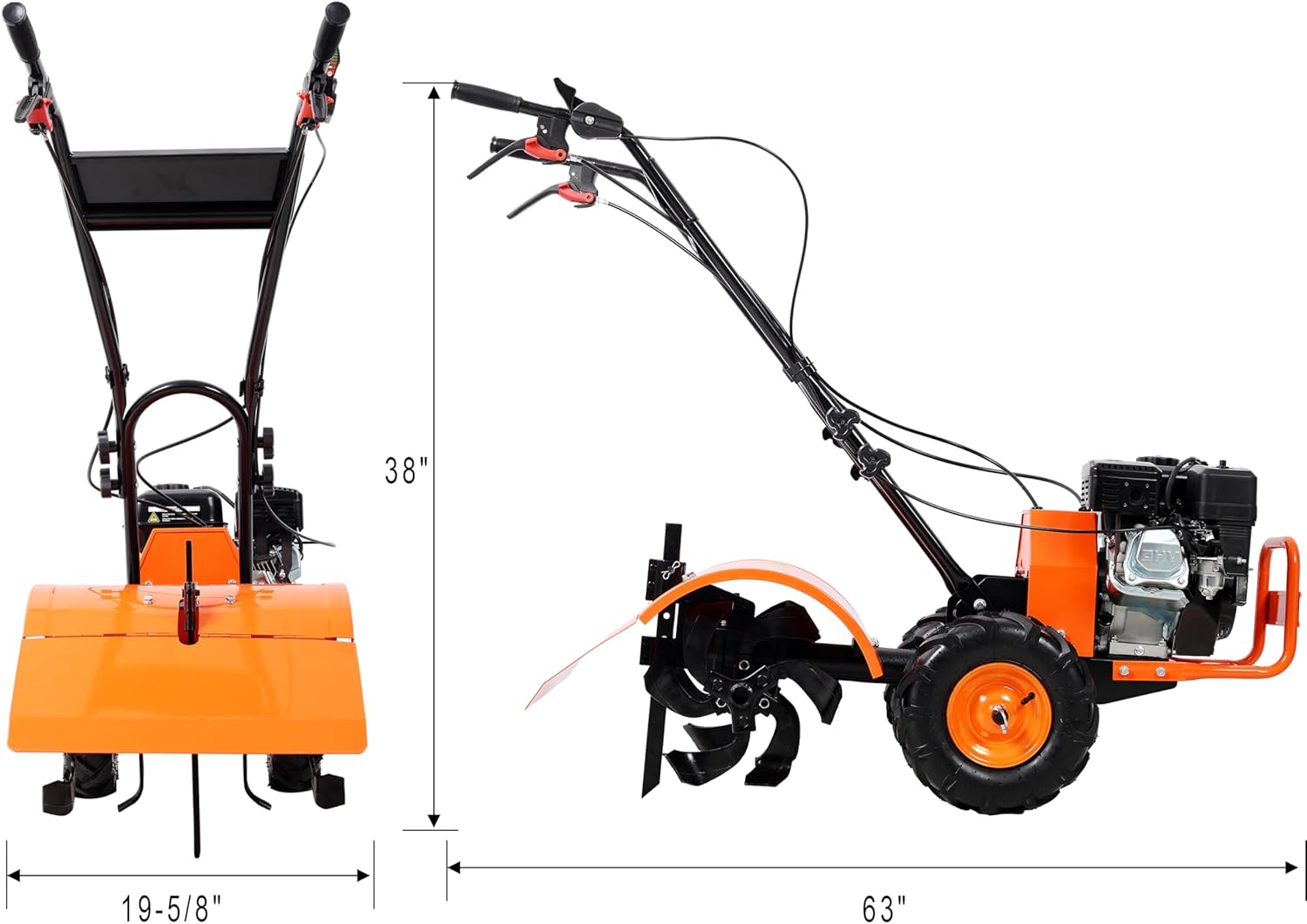【LuckyNote】 Heavy Duty Power Tiller, Rear Tine Tiller - 7HP Gas Engine 212CC, 20' Wide and 8' Deep Cultivator - Garden Soil Prep for Planters and Vegetable Beds and More.13 Inch Agricultural Tires