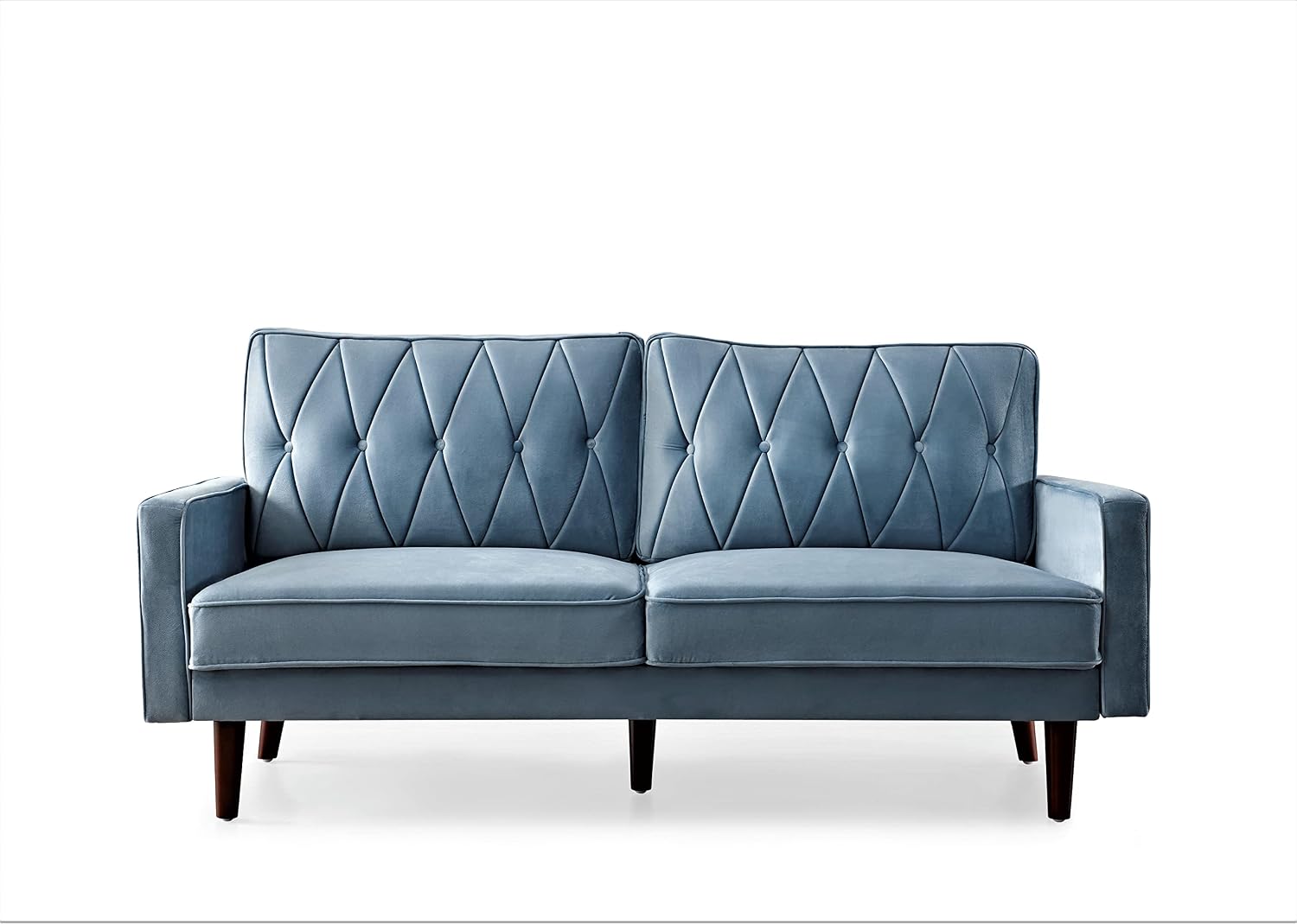 Container Furniture Modern Style Tufted Velvet Couches for Living Room with Soft Fabric Upholstery and Solid Wood Frame, 2 Piece Sofa and Loveseat Set, Light Grayish Cyan
