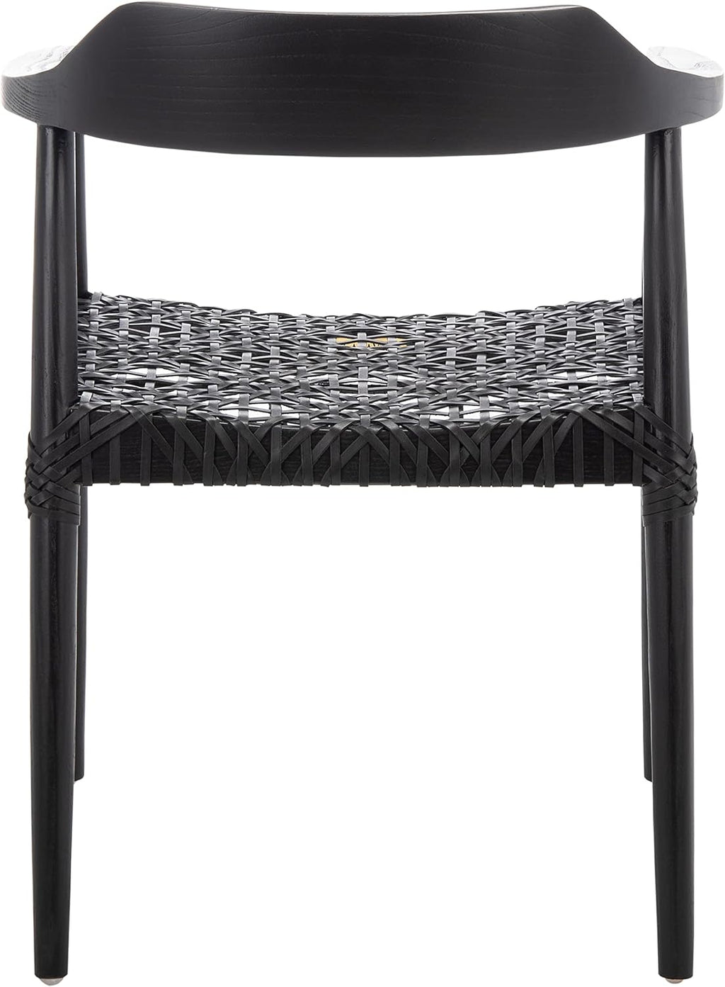 SAFAVIEH Home Collection Munro Black Sungkai Wood/Black Leather Woven Accent Chair (Fully Assembled)