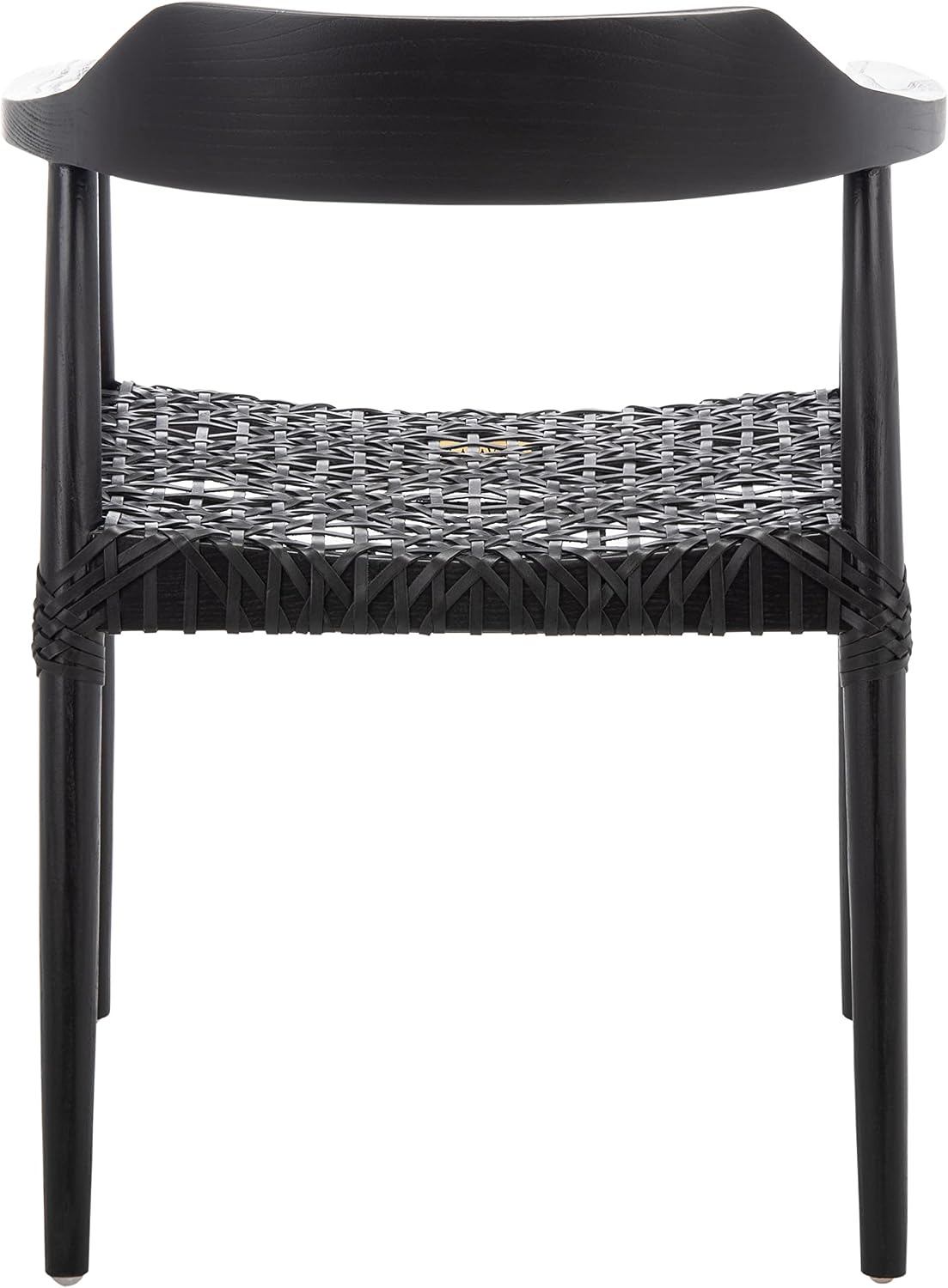SAFAVIEH Home Collection Munro Black Sungkai Wood/Black Leather Woven Accent Chair (Fully Assembled)