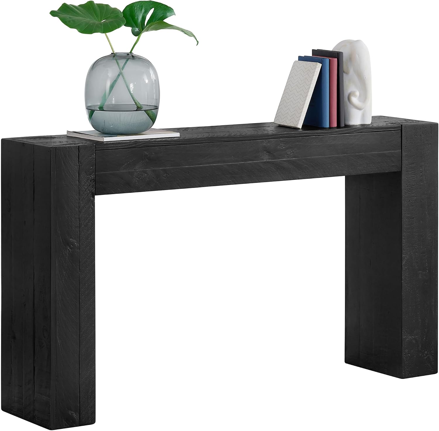 Alaterre Furniture Stockyard Solid Wood Console Table - 56 Inch Modern Farmhouse Entryway Table - Easy Assembly Living Room Furniture for Behind the Couch, Entryway, or Hallway (Black)