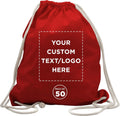 DISCOUNT PROMOS Custom Cotton Drawstring Backpacks Set of 50, Personalized Bulk Pack - Bring Everywhere You Go and For Everyday Use - Red