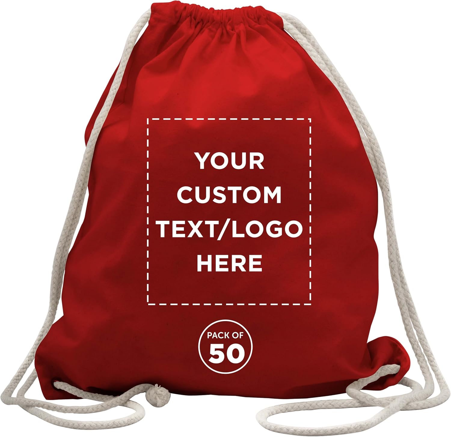 DISCOUNT PROMOS Custom Cotton Drawstring Backpacks Set of 50, Personalized Bulk Pack - Bring Everywhere You Go and For Everyday Use - Red