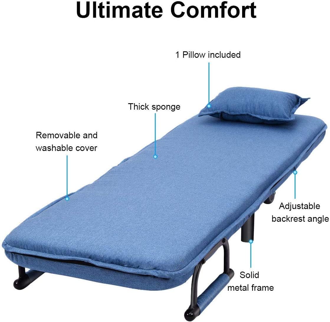 LDAILY Moccha 26.5' Folding Convertible Sofa Bed Arm Chair Sleeper Leisure Recliner Lounge Couch for Living Room, Bedroom, Office (Blue)