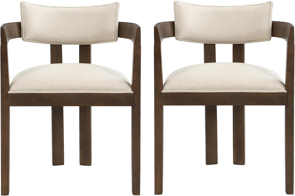 Christopher Knight Home Falcon Fabric Upholstered Dining Chairs Set of 2, Modern Wooden Dining Armchair, Curved Backrest Kitchen Side Chair, Living Room Accent Chair for Extra Seat, Walnut+Beige