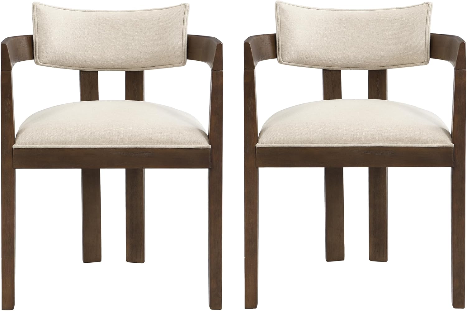 Christopher Knight Home Falcon Fabric Upholstered Dining Chairs Set of 2, Modern Wooden Dining Armchair, Curved Backrest Kitchen Side Chair, Living Room Accent Chair for Extra Seat, Walnut+Beige